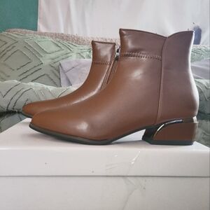 Shein, brown faux leather booties- 5